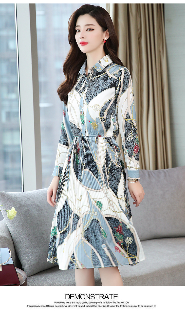 ชุดเดรสผ้าโพลีเอสเตอร์ผสม ผ้าเนื้อดีนิ่ม พิมพ์ลายตามแบบโทนสีเทา