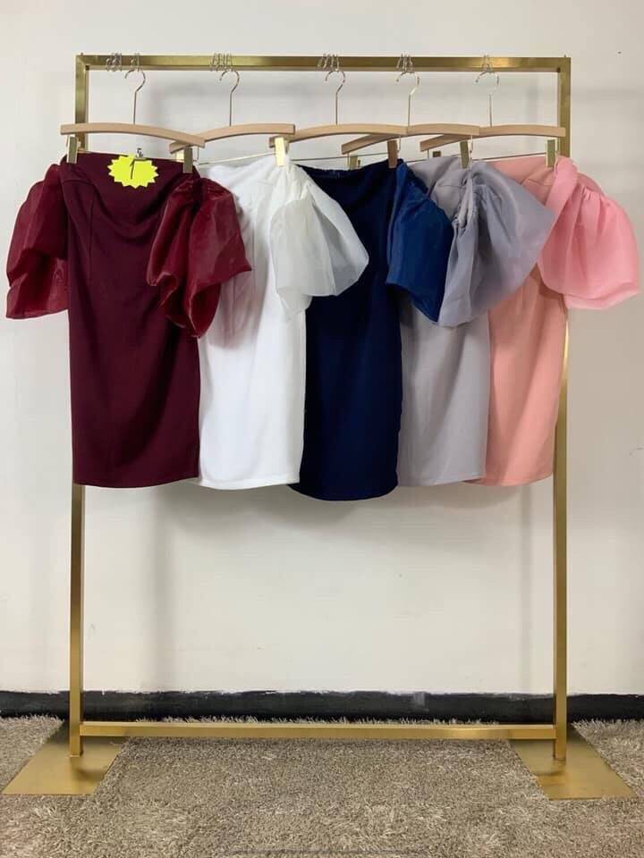 kudapy ชุดราตรีสั้นไปงาน สีโอวัลติน, ชมพู ,เลือดหมู, กรมท่า, เทา เดนสเกาะอกแขนพอง กปสั้น