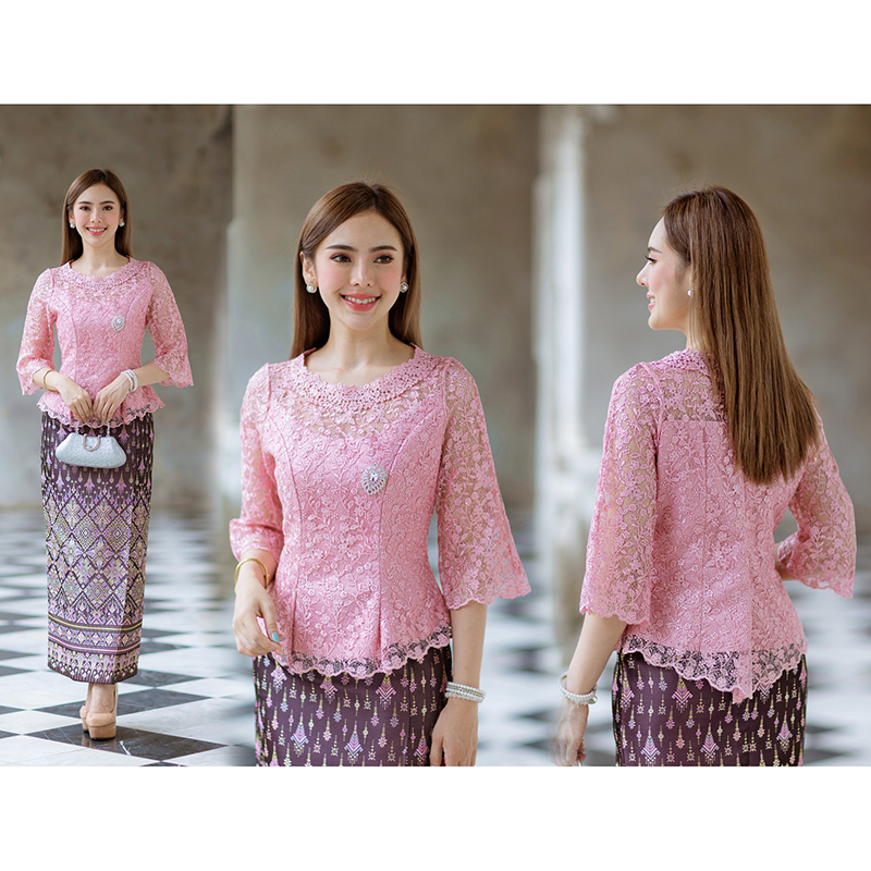 kudapy (เฉพาะเสื้อ) เสื้อลูกไม้สีชมพู/สีแดง/สีฟ้าน้ำทะเล ตัวเสื้อใช้ผ้าลูกไม้ใยบวบเนื้อดีลายลูกไม้แน่นทั้งตัว ตัวเสื้อมาพร้อมซับในเนื้อดีในตัว