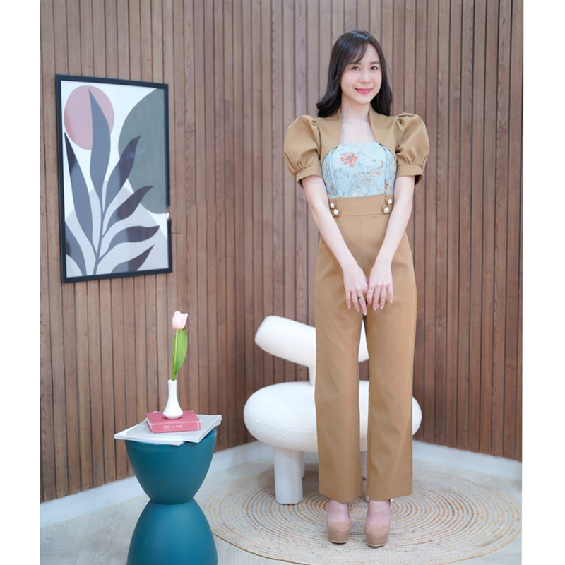 kudapy จั๊มสูทขายาวสีชมพู/สีน้ำตาล อกผ้าทอสวยดูดีใส่ออกงานน่ารักมากๆ