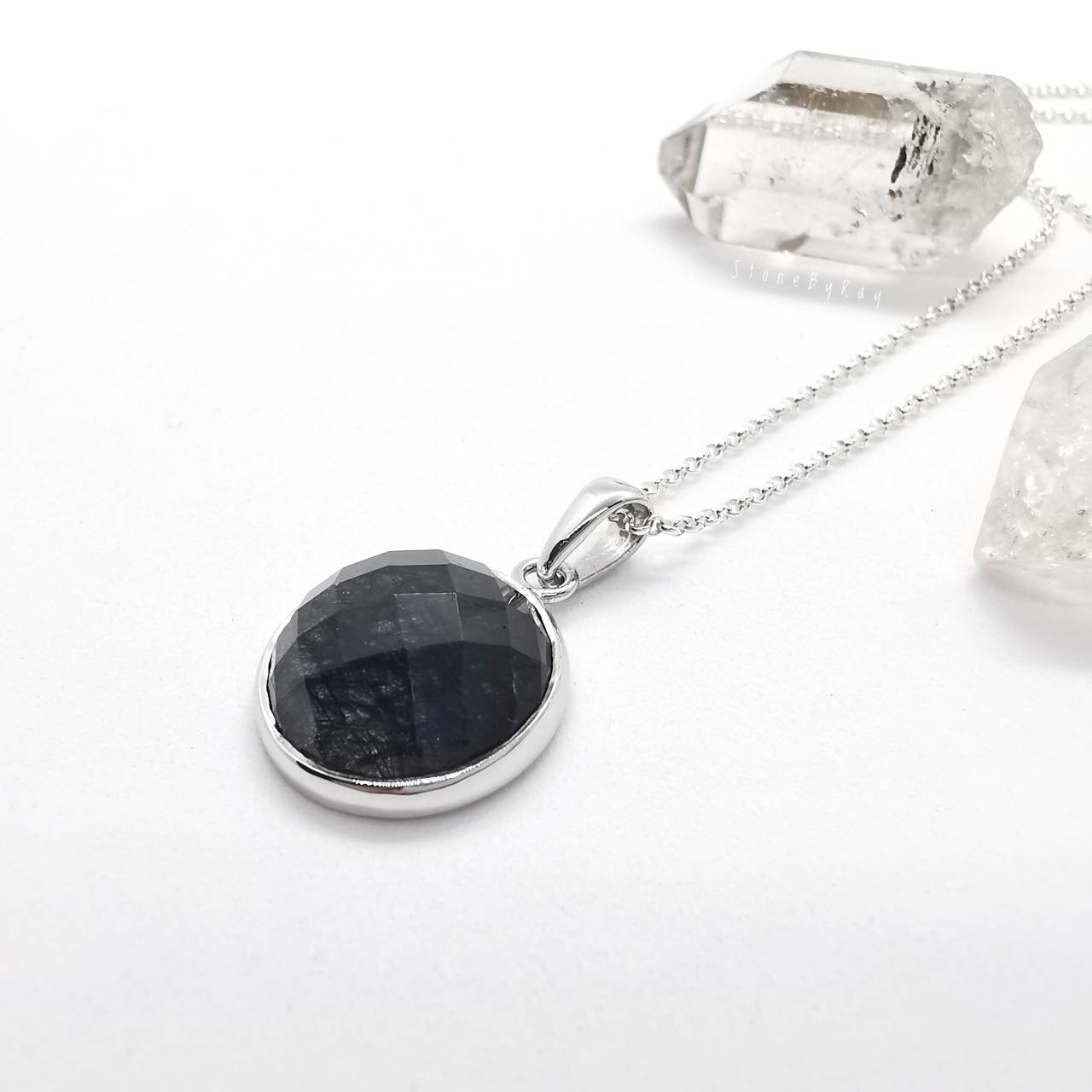 สร้อยคอเงินจี้หินไหมดำ Black Tourmaline Quartz
