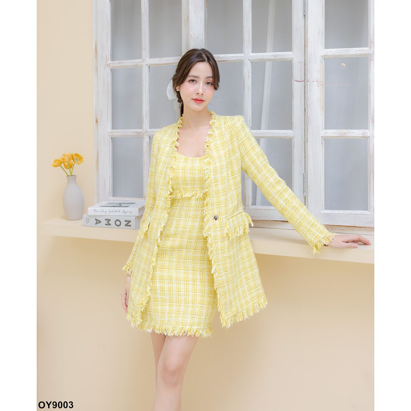 kudapy ชุดเซต 2 ชิ้นสีชมพู/สีเหลือง งานผ้าทวิตสีหวาน พาสเทล แมตช์ง่ายใส่ได้หลายลุค เรียบๆแบบคุณหนู แต่ก็เรียบหรู