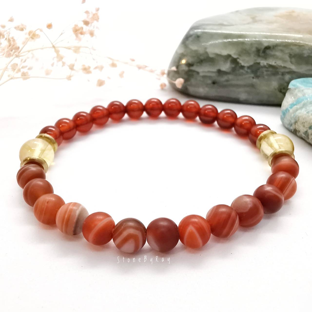สร้อยข้อมือหินซิทรินกับคาเนเลี่ยนCitrine+Carnelian