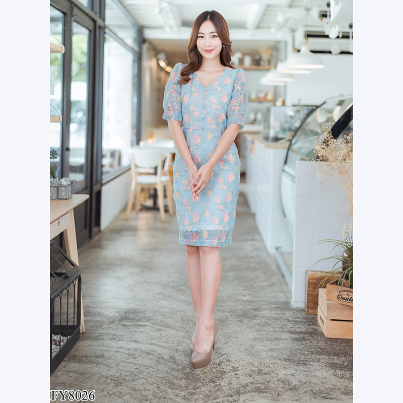 kudapy เดรสสั้นสีโอรส/ฟ้า/กรม เข้ารูปผ้าปักทองสวยดูดีใส่สบาย