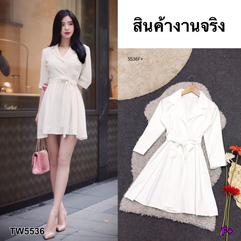 kudapy เดสรคอปกผูกโบว์ เดรสคอปก แขนยาว 5 ส่วน สีพื้นเรียบ เนื้อผ้าซาร่า มีเชือกผูกโบว์ที่เอว ชายกระโปรงผ่าหน้าเย็บติดกัน