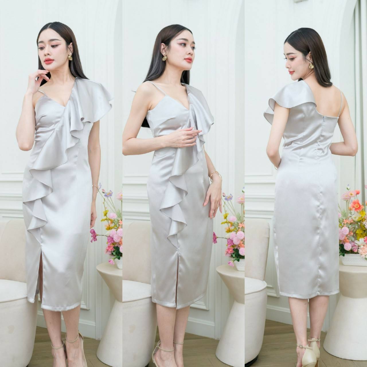 kudapy เดรสออกงานไหล่เดี่ยว แต่งระบาย เดรสสั้นใส่ออกงาน