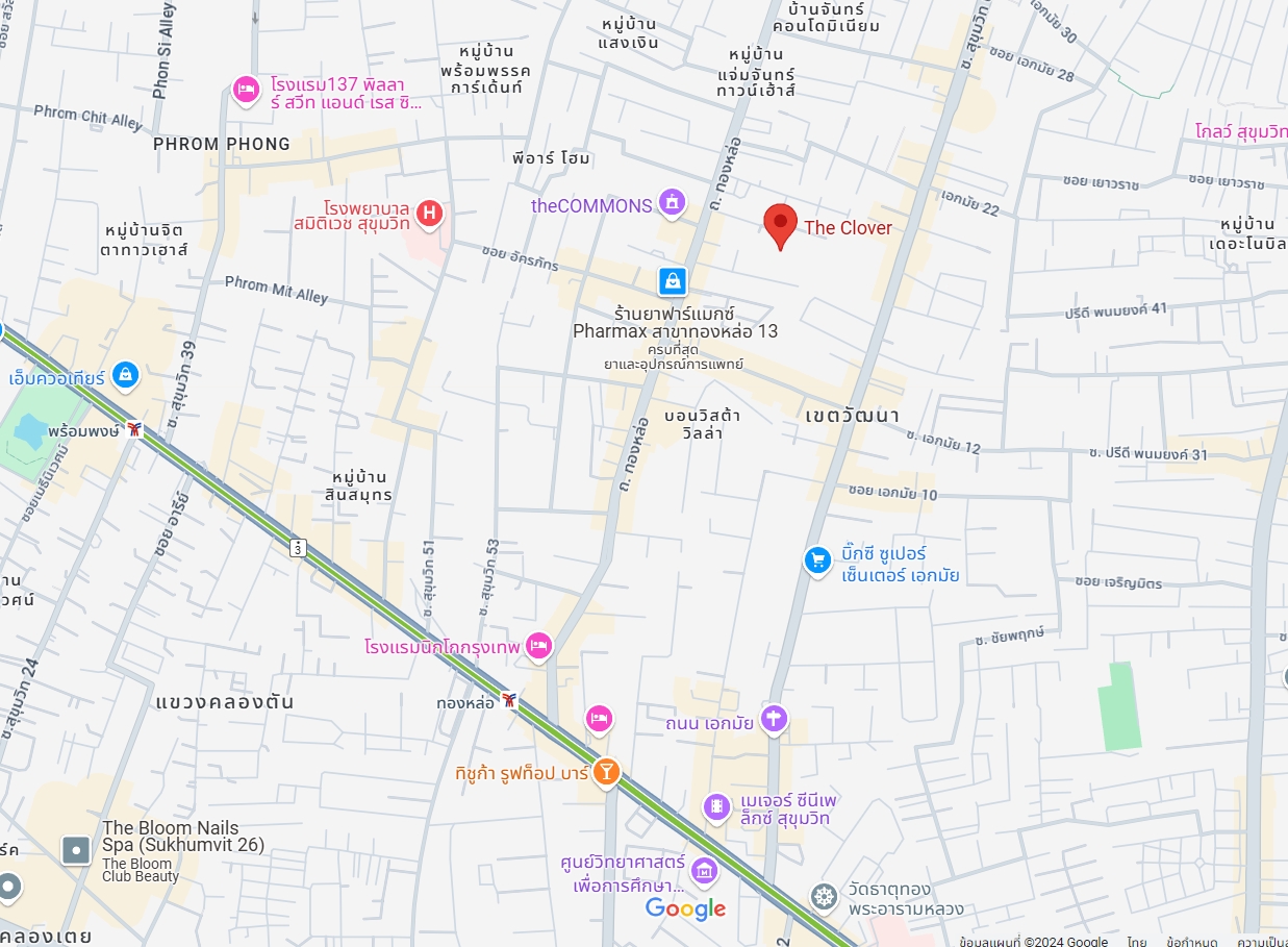 ปล่อยเช่าคอนโด เดอะ โคลเวอร์ ทองหล่อ (The Clover Thonglor) - 1ห้องนอน 1ห้องน้ำ 1ห้องนั่งเล่น - ใกล้ BTS ทองหล่อ - ขนาดห้อง 46 ตรม. ชั้น 6