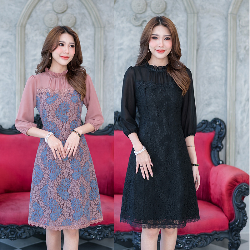 kudapy เดรสสั้นสีดำ/สีน้ำตาล /สีเทาฟ้า ลูกไม้งานสวยน่ารักมากๆ ดีเทลสวยหวาน ดีไซน์สวยใช้ผ้าลูกไม้เนื้อดี คอจับจีบตุ๊กตาน่ารักล้อมด้วยลูกไม้รอบคอ