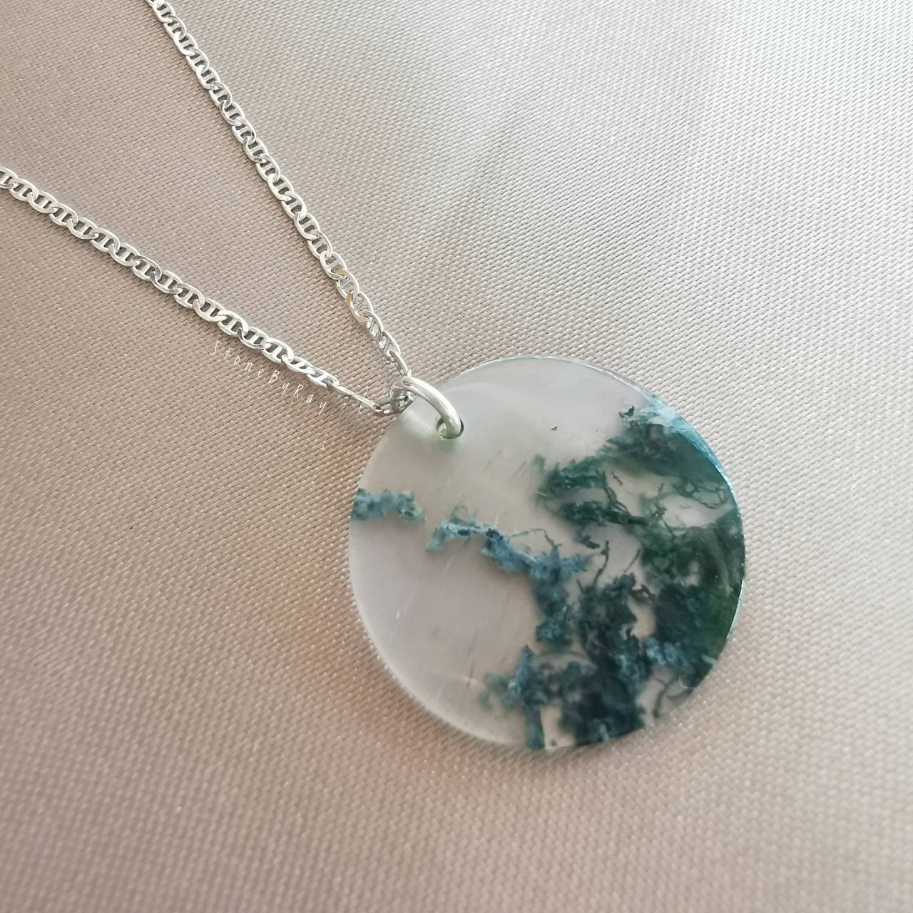 สร้อยคอเงินจี้หินมอสอาเกต Moss Agate