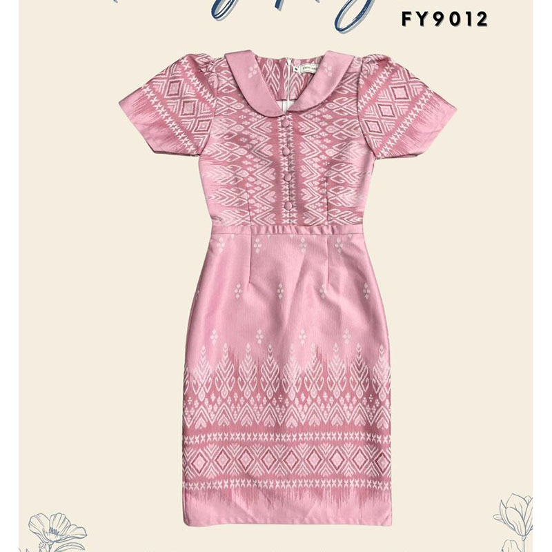 kudapy เดรสสั้นสีม่วง/สีกรม/สีชมพู ผ้าทอแต่งปกติดกระดุมหน้า