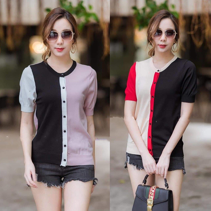 kudapy เสื้อไหมพรมเนื้อบาง ใส่สบาย สไตล์ทูโทนต่อผ้าสลับสี