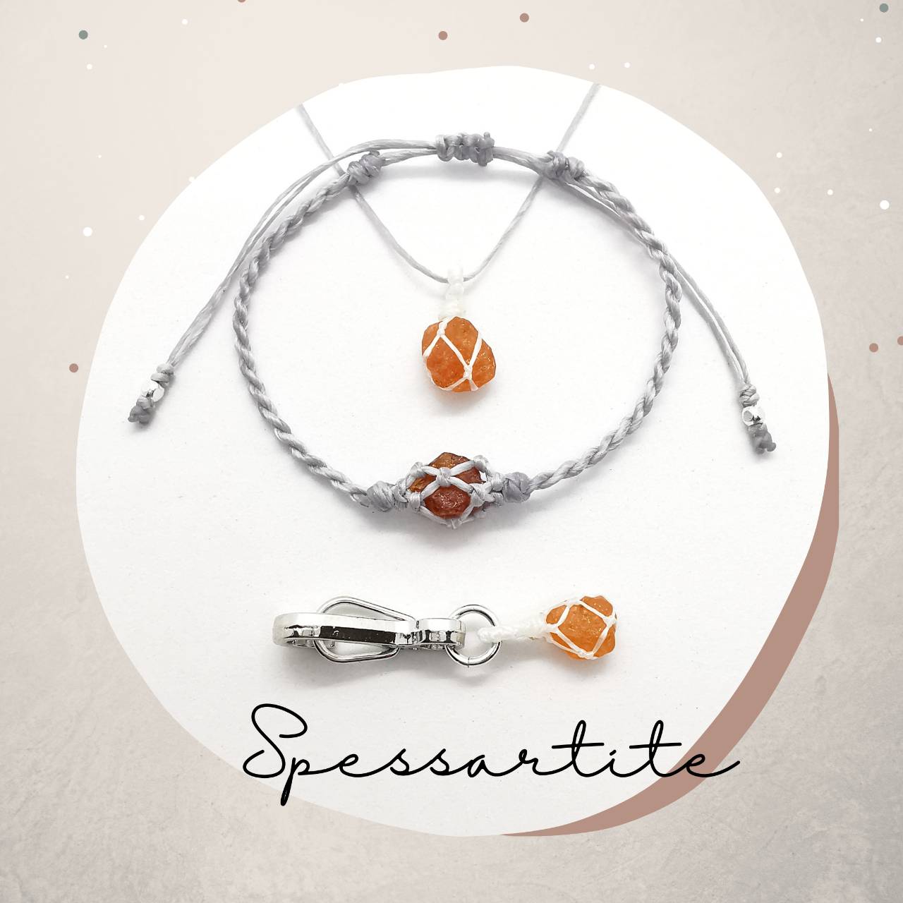 Setสร้อยคอ/สร้อยข้อมือ/พวงกุญแจหินสเปสซาไทต์ Spessartite