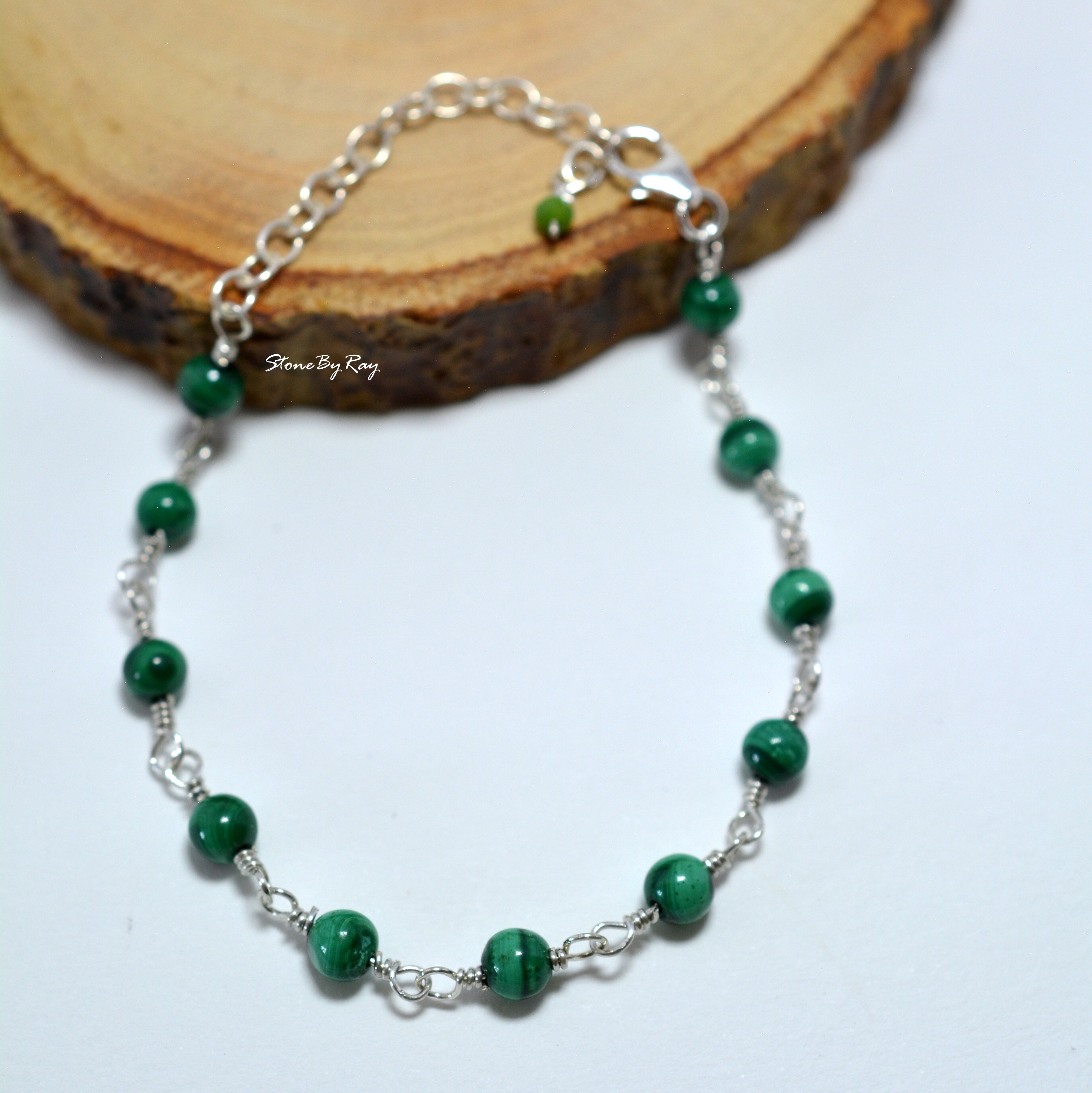 สร้อยข้อมือเงินหินมาลาไคต์(Malachite)