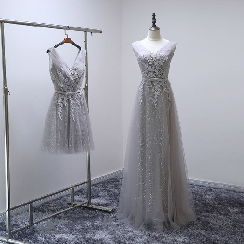 kudapy ชุดราตรียาวสีชมพู/เทา แขนกุด แต่งลายลูกไม้ ผ้าตาข่าย ข้างในปักเลื่อมสวย