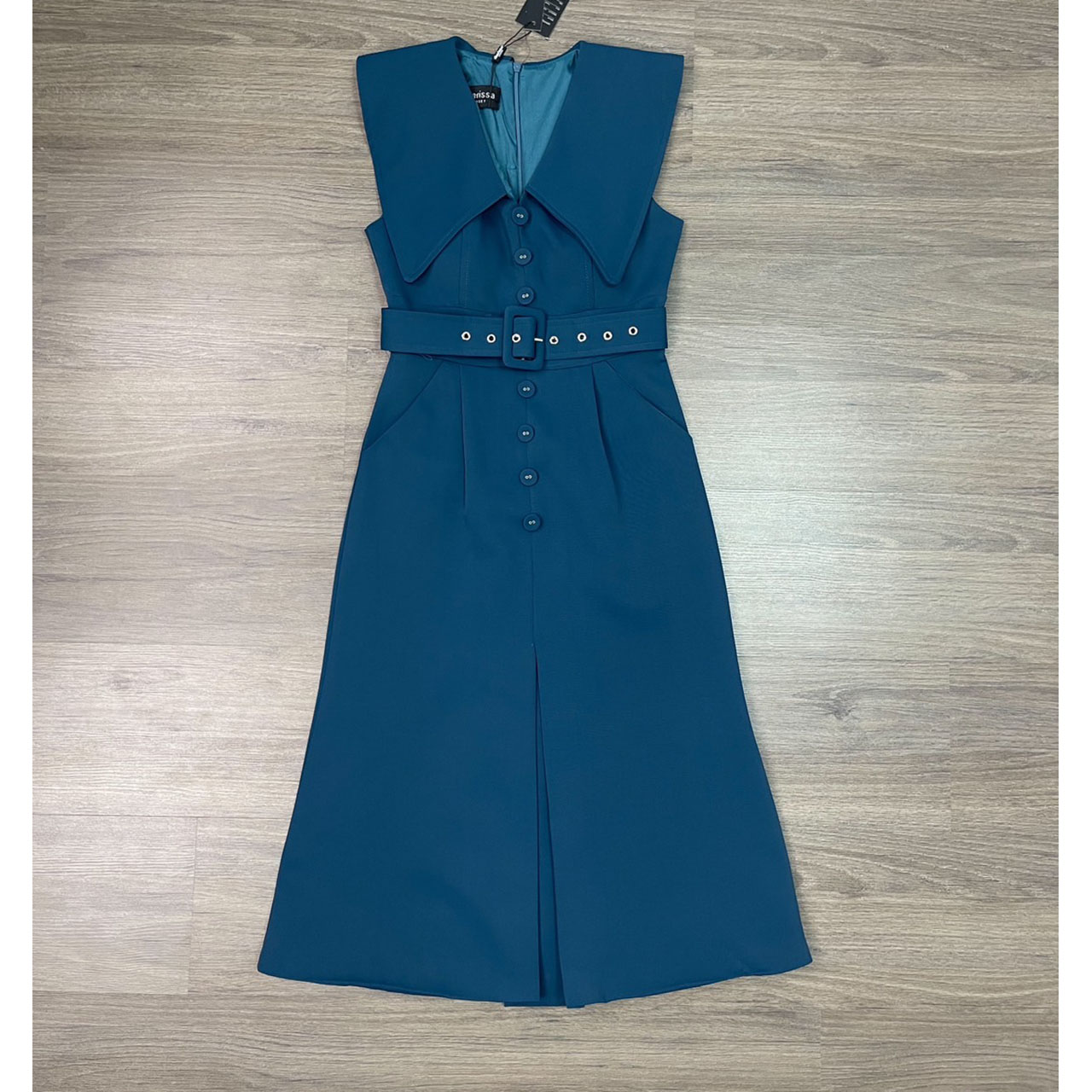 kudapy เดรสสูทสีครีม/สีครามทะเล แต่งปกใหญ่ ทำให้ดูผอม ซิบด้านหลัง ผ่าด้านหลังเพื่อให้เดินสะดวก