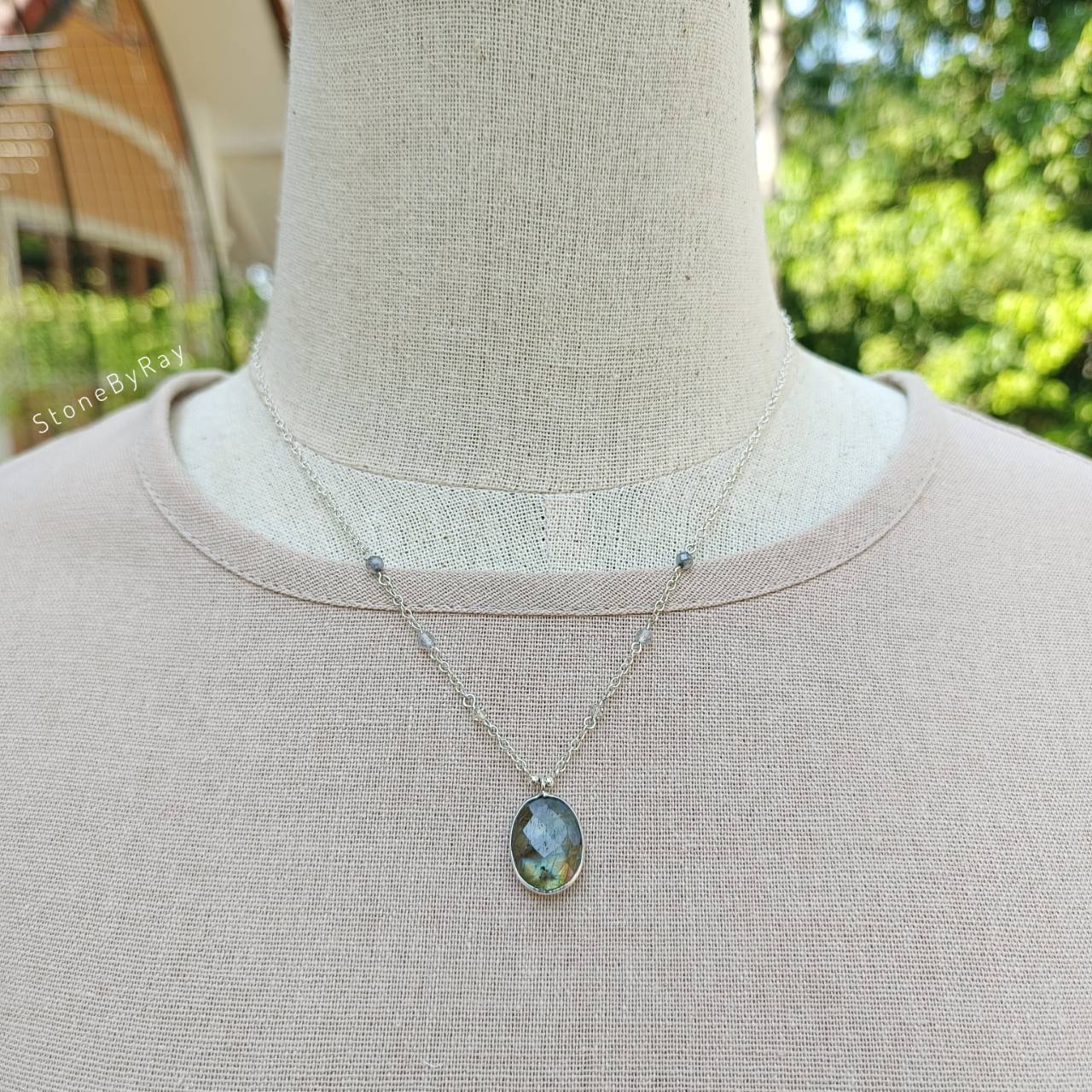 สร้อยคอเงินจี้หินลาบราโดไลท์ Labradorite