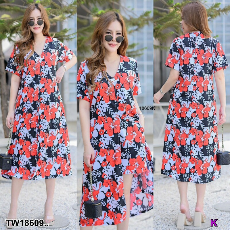 kudapy เซต 2 ชิ้น เสื้อคอวีแขนสั้น ตัวยาว ผ่าหน้าสูง + กางเกงขาสั้น เอวสูง มีกระเป๋าล้วง 2 ข้าง