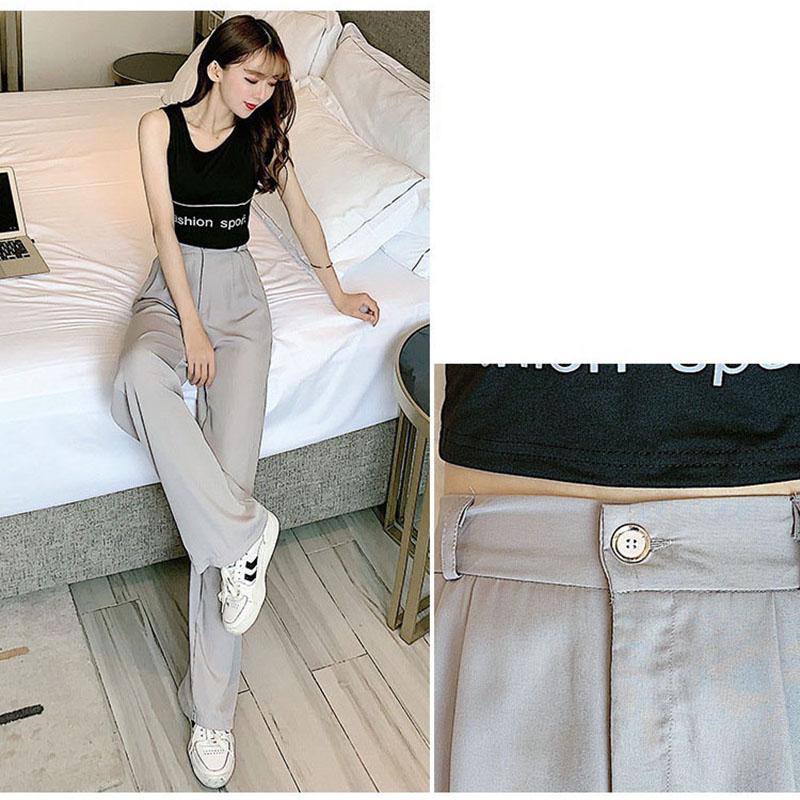 kudapy กางเกงแฟชั่นขายาว เอวยางยืดด้านหลัง แต่งกระดุมหน้าและมีซิปรูด กระเป๋าสองข้างล้วงได้