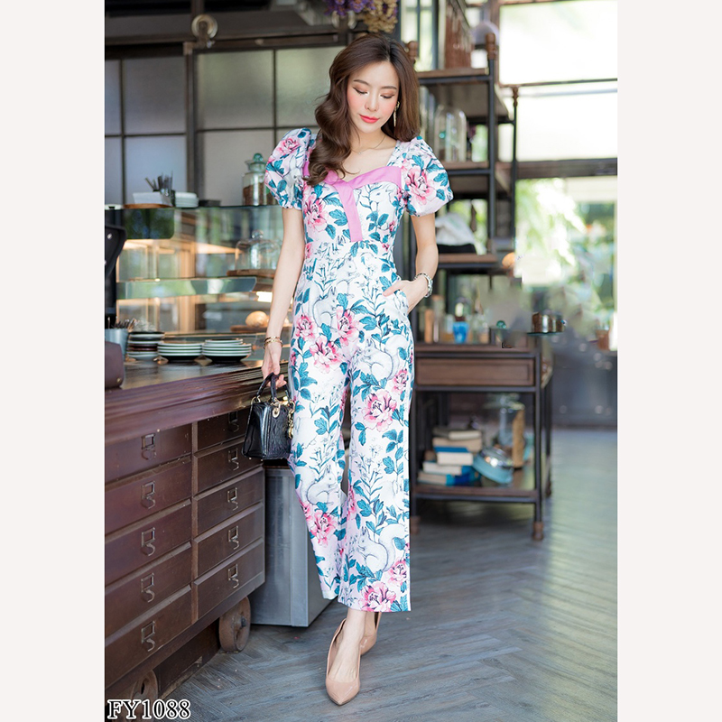 kudapy จั๊มสูทสีขาว/สีชมพู แขนตุ๊กตาขายาวลายกระต่าย