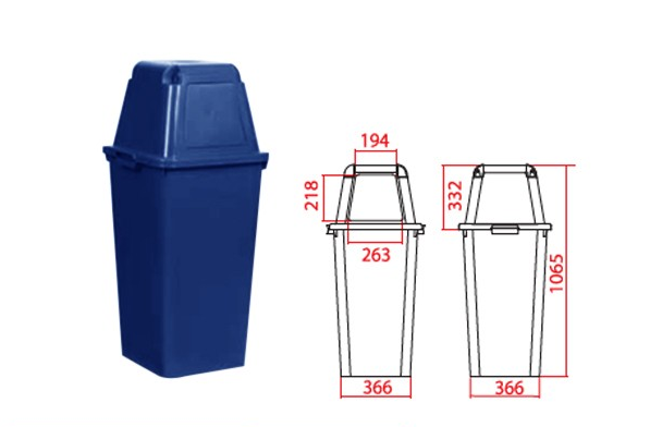 ถังขยะแยกประเภท ทรงเหลี่ยมพร้อมฝาช่องทิ้ง 120 ลิตร