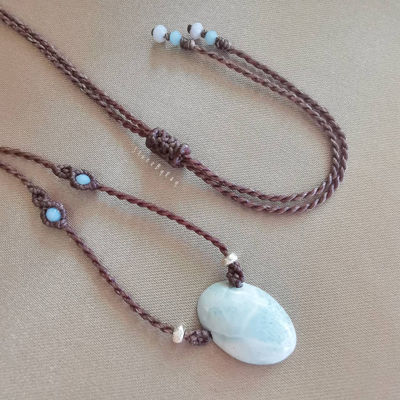 สร้อยคอเชือกถักจี้หินลาริมาร์ Larimar