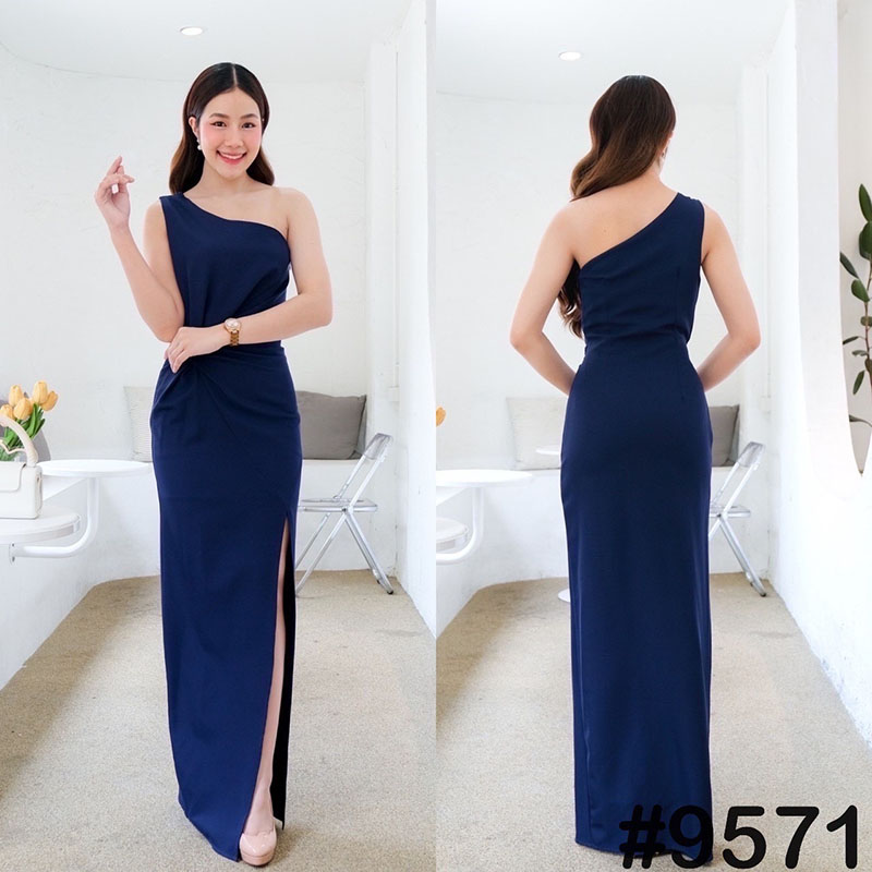 kudapy เดรสยาวสีแดงเบอร์กันดี,กรมท่า,ชมพู,ครีมนู้ด,เขียวพิตาชิโอ้,ส้มโอรส บ่าเดี่ยว จีบเอว กระโปรงผ่าหน้า