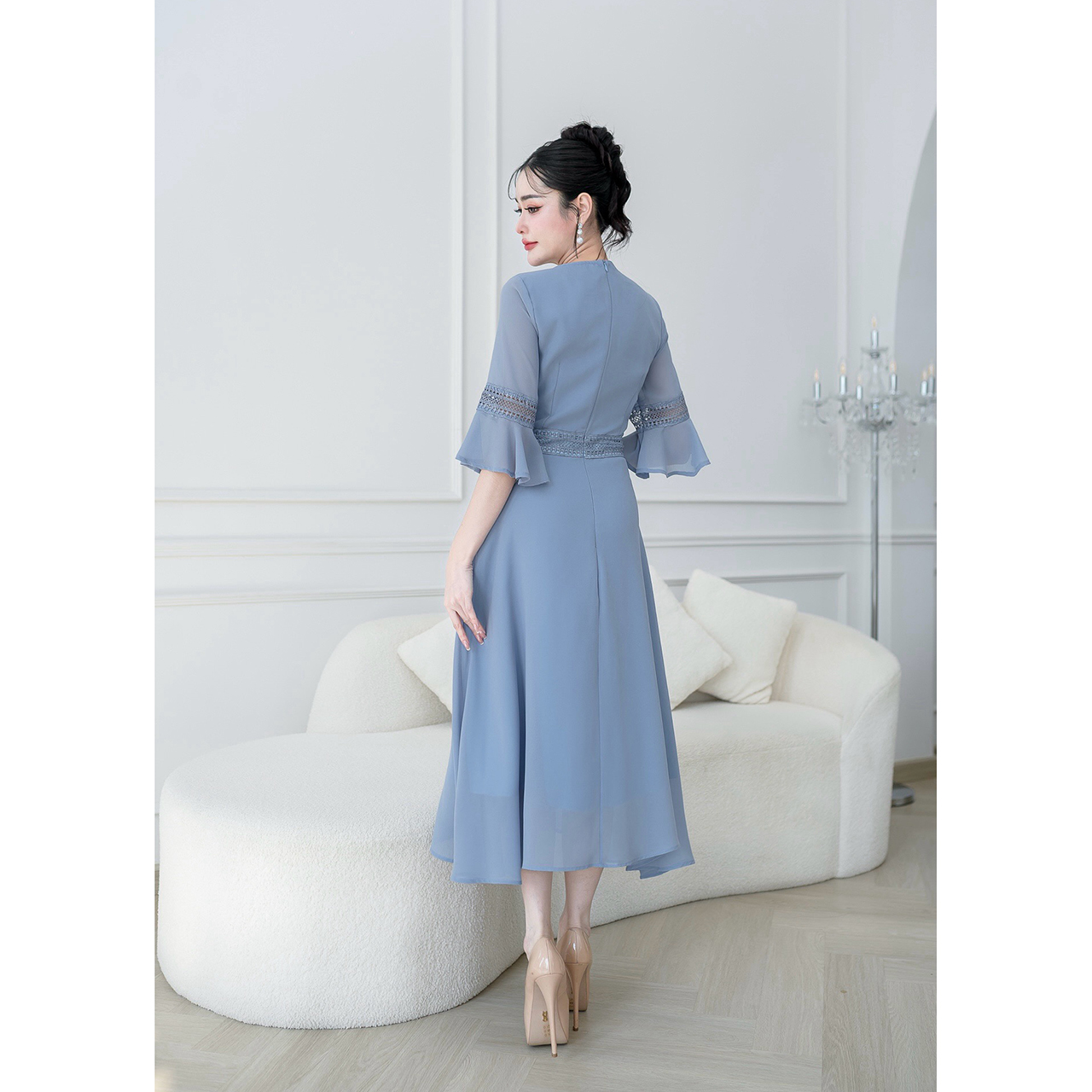 kudapy เดรสยาว ผ้าชีฟอง แต่งคาดลูกไม้ทั้งชุด ผ้าเบาใส่สบายใส่ได้ทั้งวัน มีซับในอย่างดี ซับในยาว