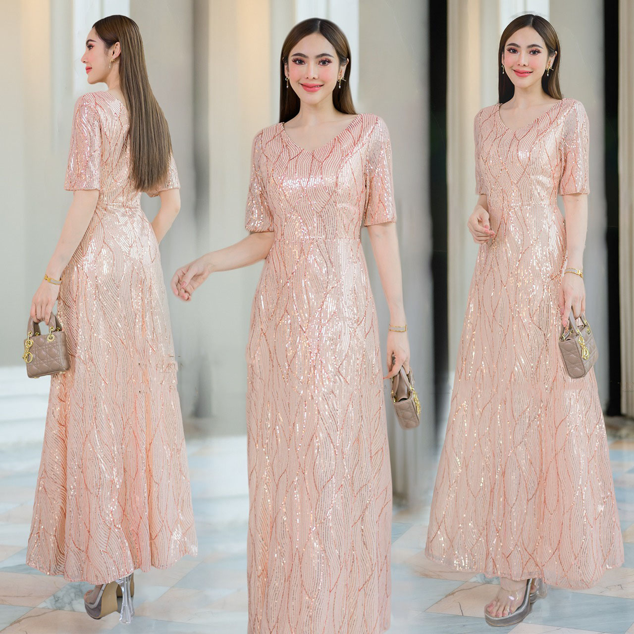 kudapy เดรสยาว เดรสราตรีออกงาน งานปักเลื่อมทั้งตัว ชุดมีซับในและซิปหลังสวมใส่สบาย