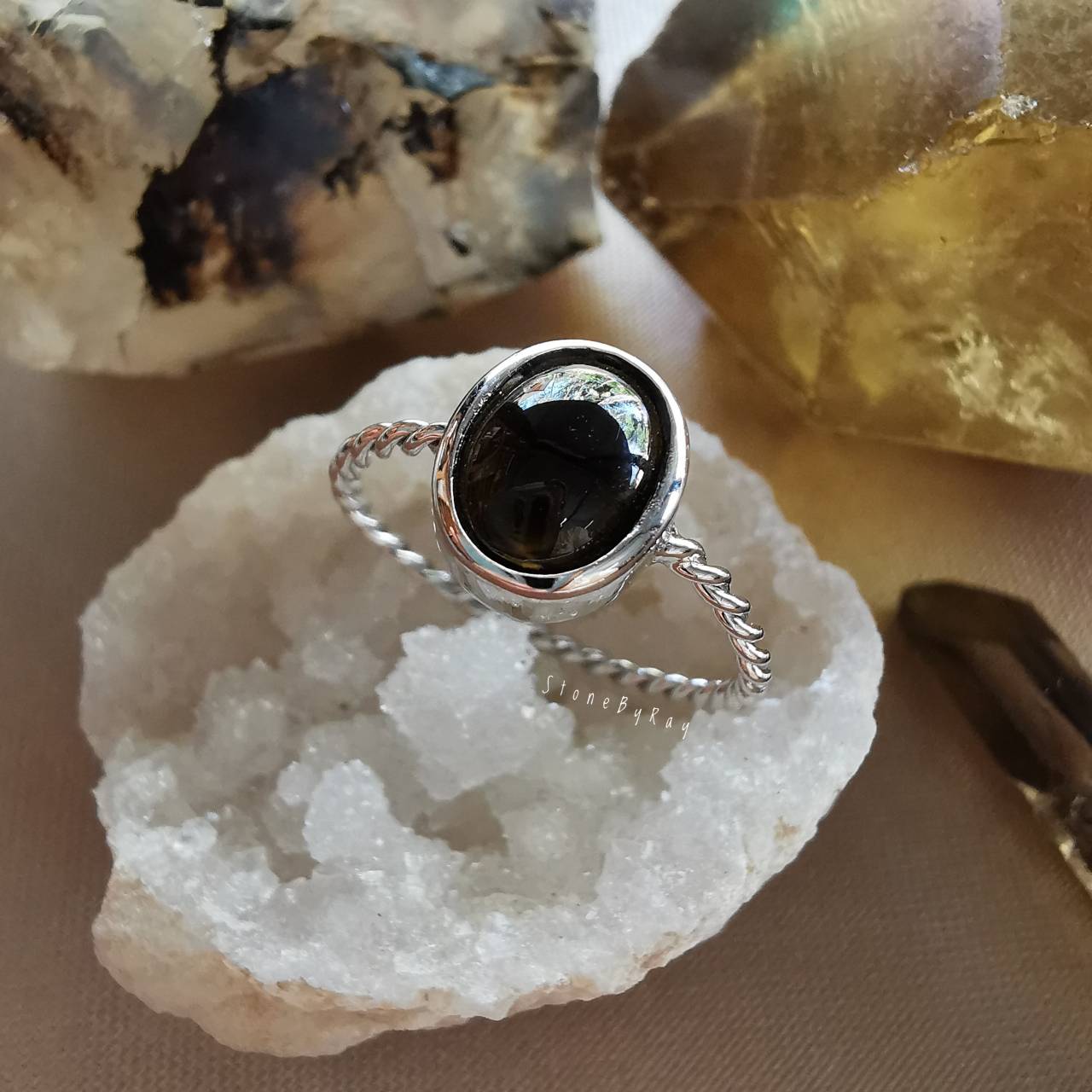 แหวนเงินหินสะเก็ดดาว Tektite