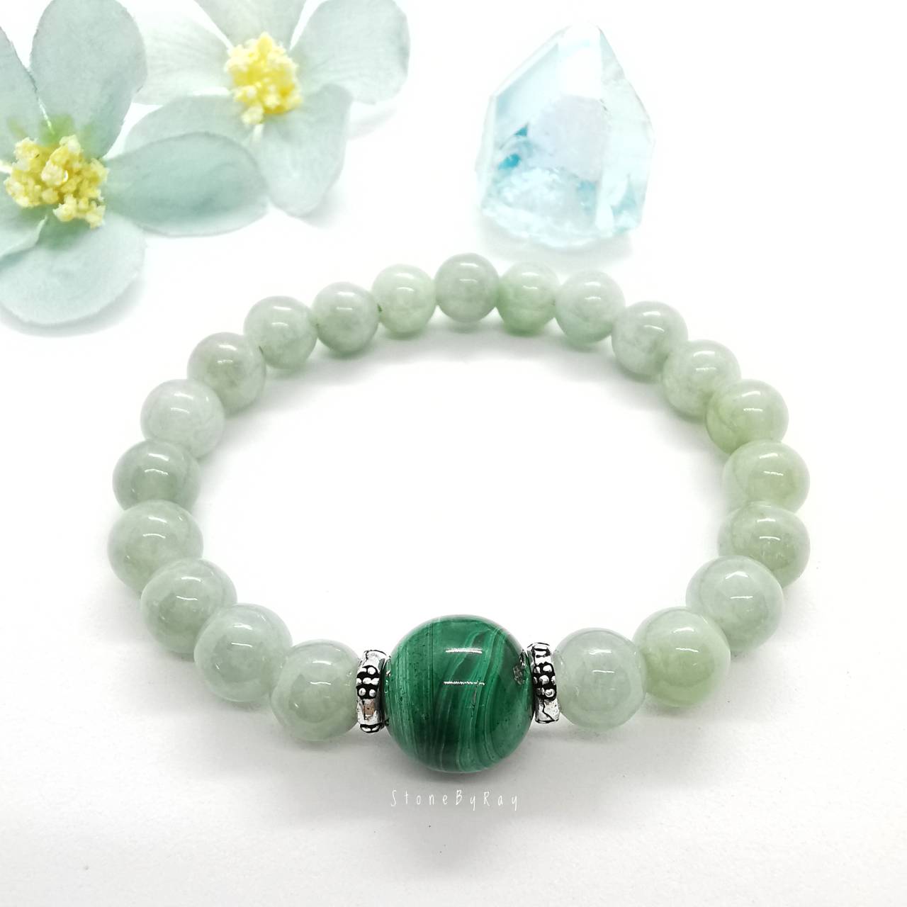 สร้อยข้อมือหยกกับหินมาลาไคต์ Jade+Malachite
