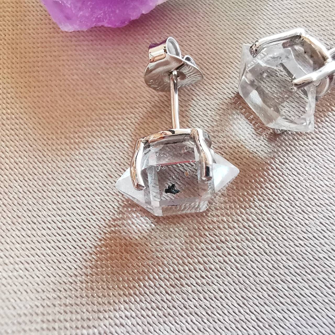 ต่างหูเงินหินเฮอร์คิเมอร์ไดม่อน Herkimer Diamond