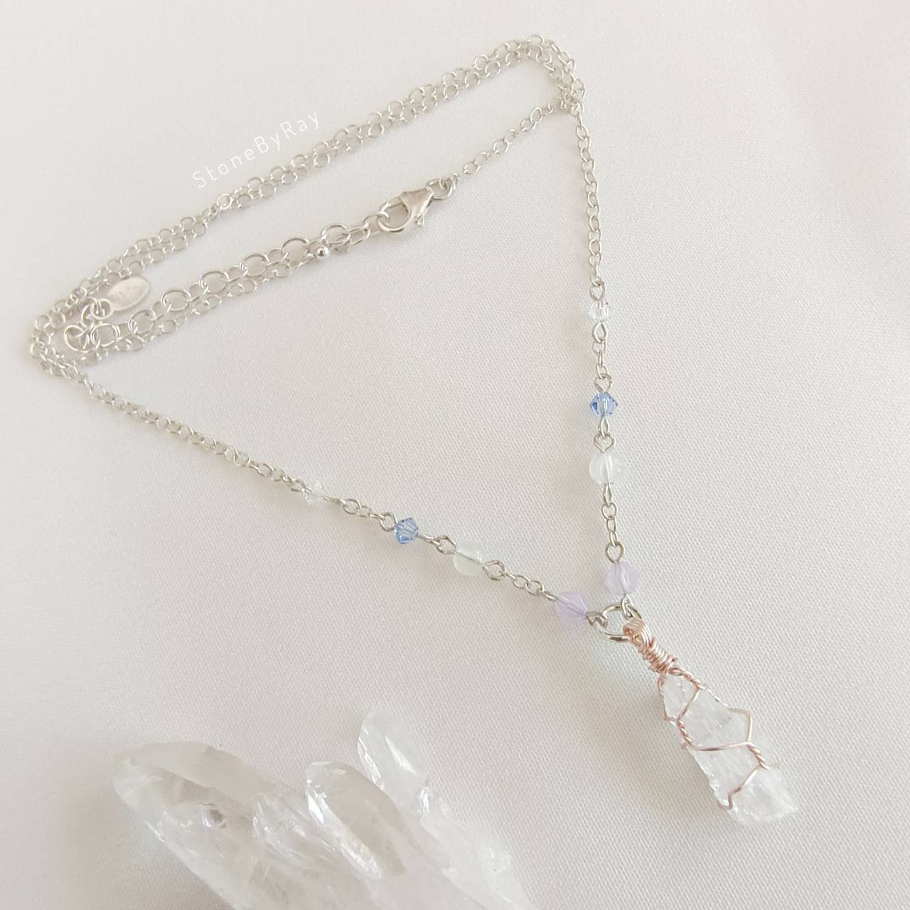สร้อยคอเงินจี้หินคุนไซต์ Kunzite