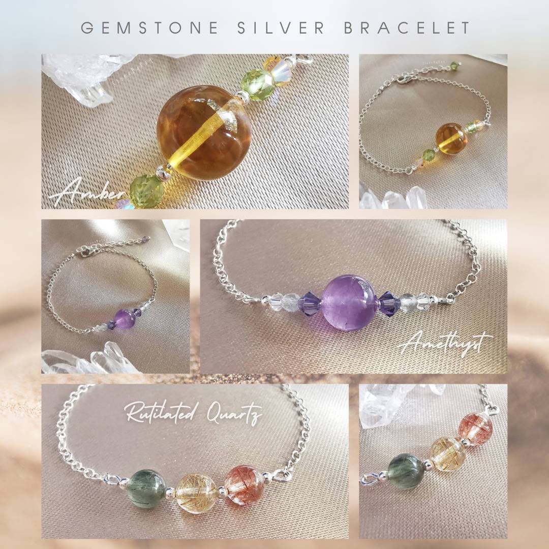 สร้อยข้อมือเงินดีไซน์กับหินแท้หลากหลายชนิด Gemstones silver bracelet