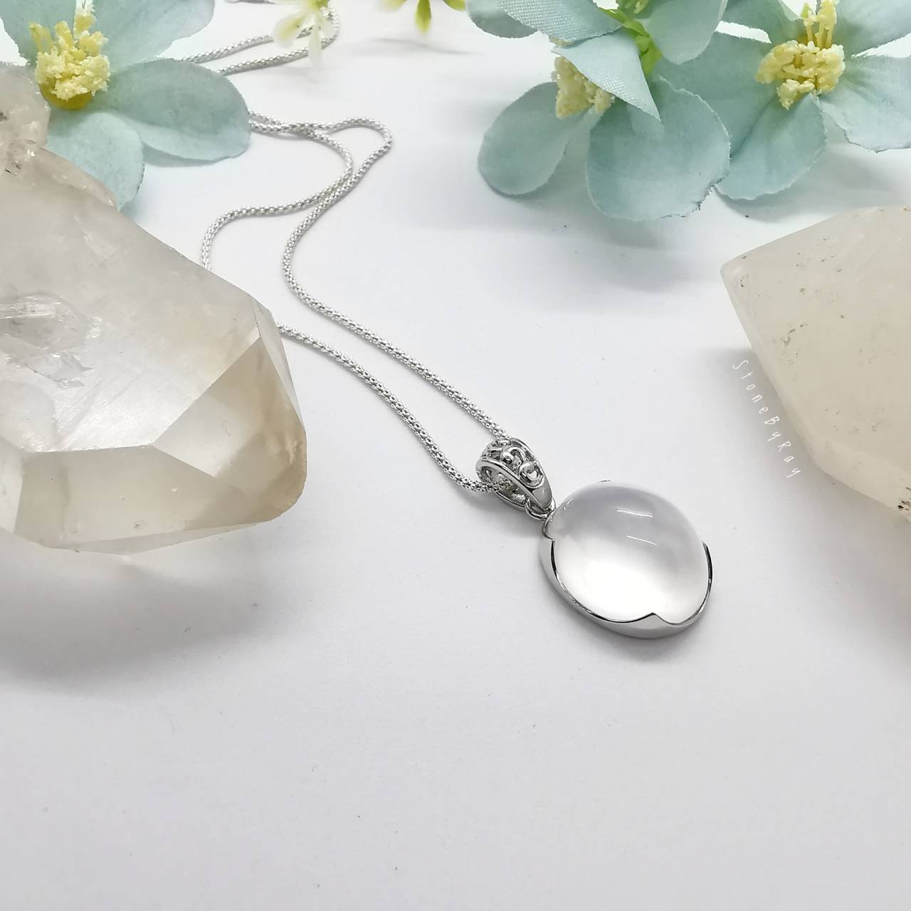 สร้อยคอเงินจี้หินมิลกี้ควอตซ์ Milky Quartz