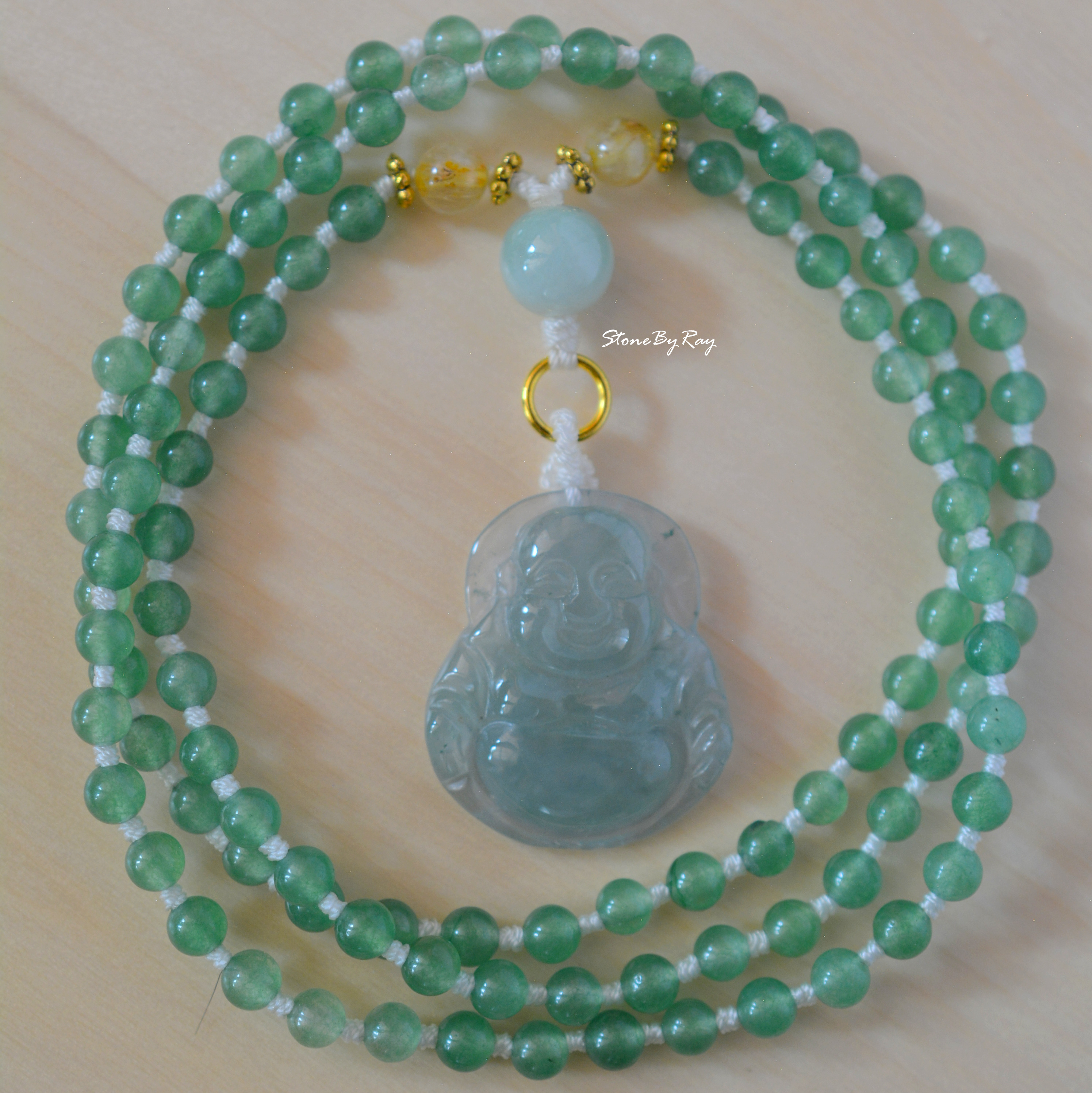 สร้อยคอมงคล108จี้พระสังกัจจายหยก(Happy Buddha)
