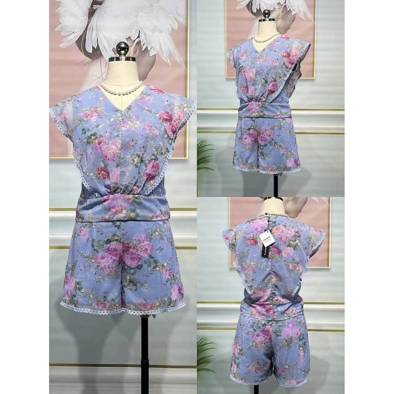 kudapy set เสื้อ+กางเกง งานปัก แต่งฉลุ ผ้าดีมาก ใส่สบาย เรียบหรูไฮโซ ใส่เที่ยว ใส่ชิว