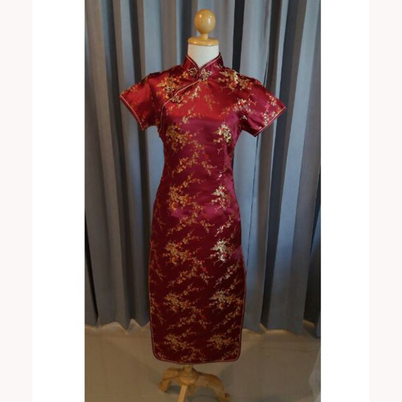 kudapy ชุดกี่เพ้าสีทอง/สีครีม/สีฟ้า/สีแดง/สีไวน์แดง ผ้าไหมจีน ใส่สบายสวยดูดี