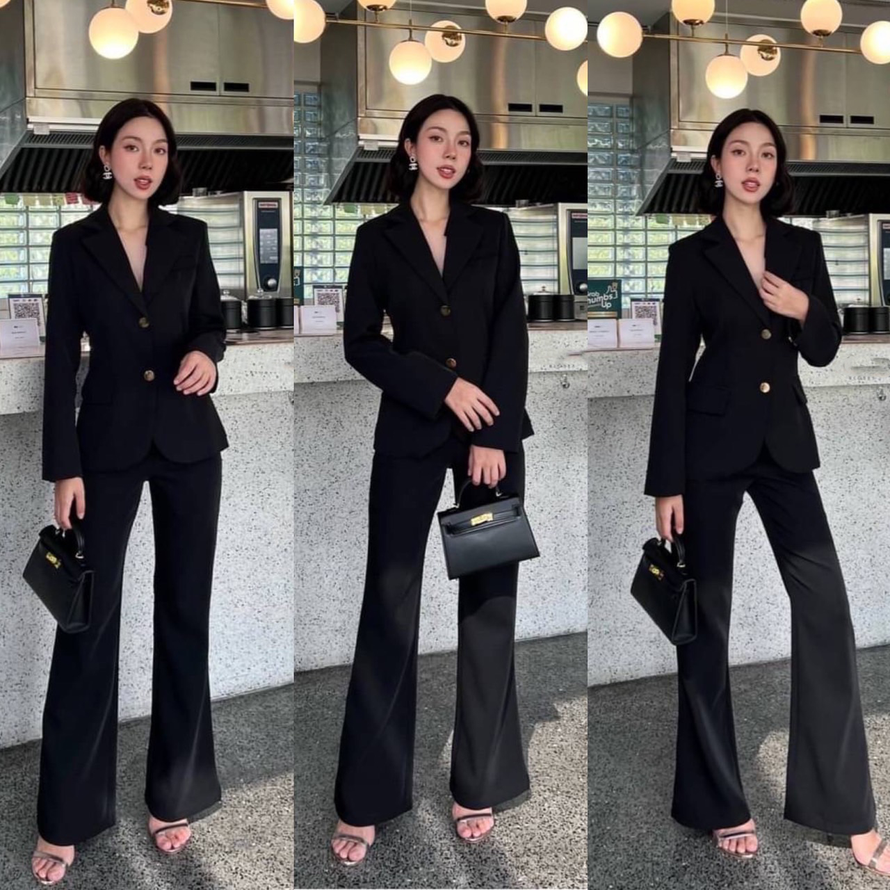 kudapy setsuit เสื้อ+กางเกง ตัวเสื้อแต่งกระดุมทอง 2 เม็ดติดได้ มีซับในทั้งตัว ปลายแขนเสื้อแต่งกระดุมทองเม็ดเล็ก