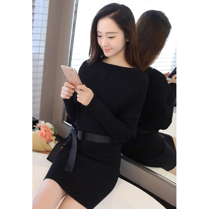 kudapy ชุดเดรสแฟชั่นกันหนาว สีดำ/ สีเทา คอกลมปิดคอแขนยาว เหมาะกับหน้าหนาว หรือคนทำงานออฟฟิศก็สวยดูดี