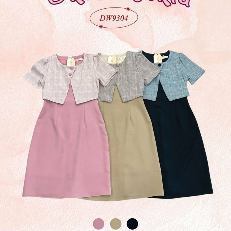 kudapy เดรสสั้นสีชมพู/สีดำ/สีน้ำตาล กั๊กไขว่ลายสก๊อต ใส่สวยดูดีน่ารัก