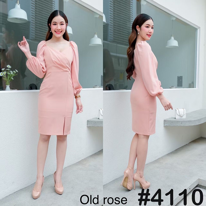 kudapy เดรสสั้นสีโอรส ครีมนู้ด เขียวพิตาชิโอ้ คาราเมล แดง แขนยาว ทรงอกหัวใจ จับจีบเอว พรางเอวคอดๆ ใส่ได้หลายแบบ -ปิดหัวไหล่