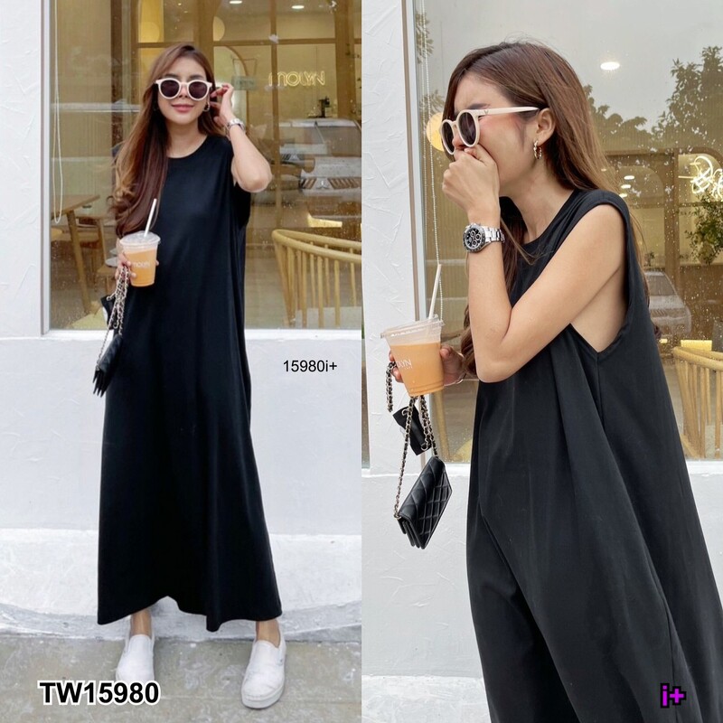 kudapy Dress เดรสแขนกุด สีดำ น้ำตาล เขียวอ่อน เขียวขี้ม้า ทรงปล่อย แอบเพิ่มกิมมิคแต่งกระเป๋าล้วงข้างทั้ง 2 ข้าง