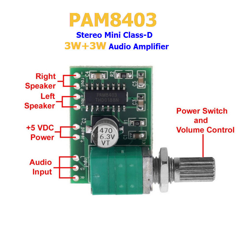 PAM8403 module digital power amplifier board พร้อมโวลุ่มปรับระดับเสียง