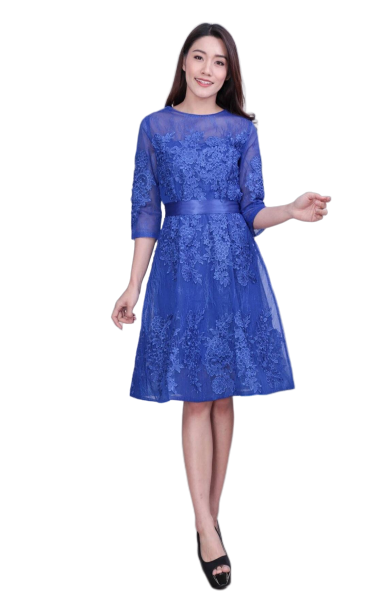 เดรสสั้นลูกไม้สีกรม ใส่ไปงานไหนก็ดูไฮโซ เก็บทรงสวยมาก ดีเทลแขน 4 ส่วน