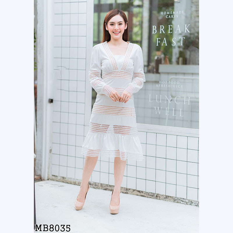 kudapy เดรสสั้นสีชมพู,สีขาว .แขนยาวตาข่ายซับครีมใส่สบายสวยดูดีมากๆ