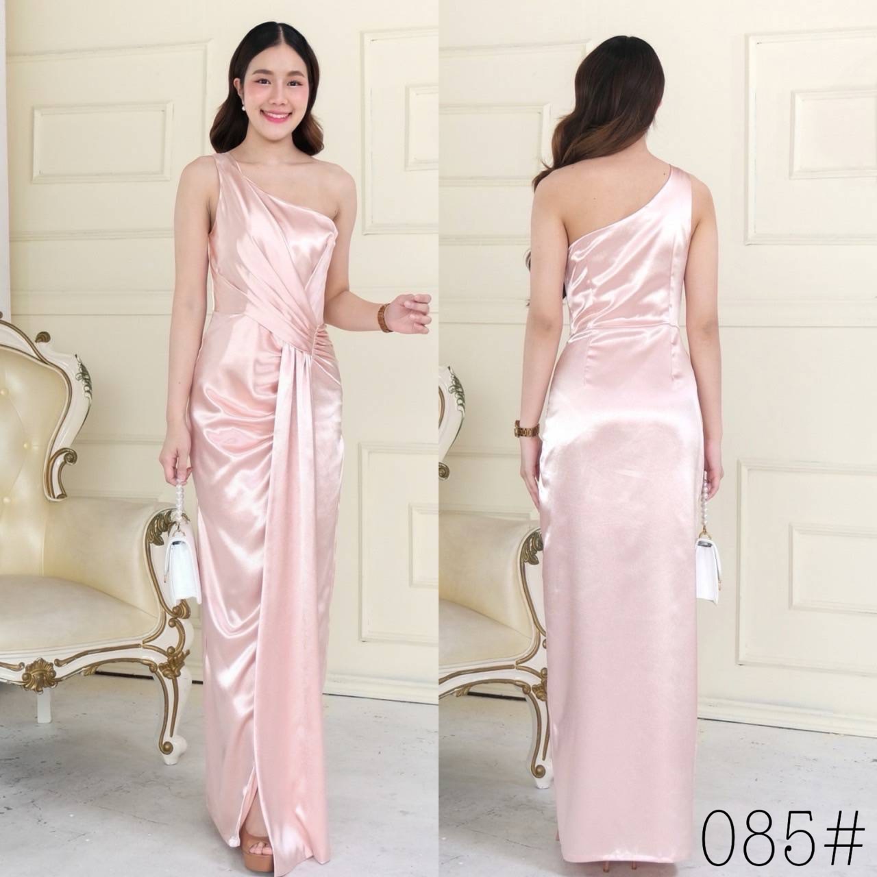 kudapy kudapy เดรสยาวบ่าเดี่ยว จับเดรปจีบช่วงเอวจัดเดรปผ้าช่วงเอวทิ้งตัวสวย sexy เรียบหรู เนื้อผ้าดัชเชสซาติน