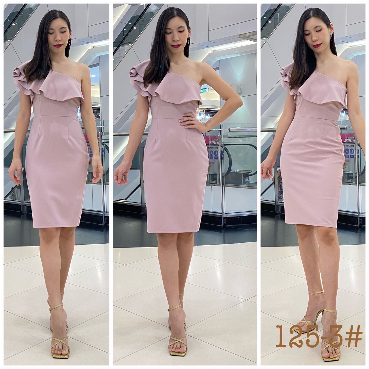 kudapy เดรสสั้นสีชมพูตุ่น ส้มอิฐ ครีมเบจ กรม ขาว น้ำตาล ชมพูอ่อน ผ้าเครปหนา ทรงสอบ บ่าเฉียง ระบายบ่า สองชั้น ซิปข้าง ผ่าหลัง