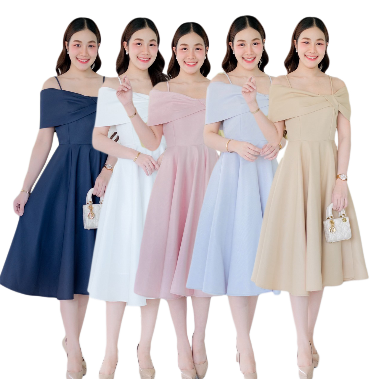 kudapy เดรสสั้นสีขาว ชมพูพาสเทล ทอง กรม เทา เปิดบ่าจับจับอก มีสายเดี่ยวกันหลุดเดรสเปิดบ่า จับจับอก มีสายเดี่ยวกันหลุด โบว์เอียง เข้ารูป เก็บทรง