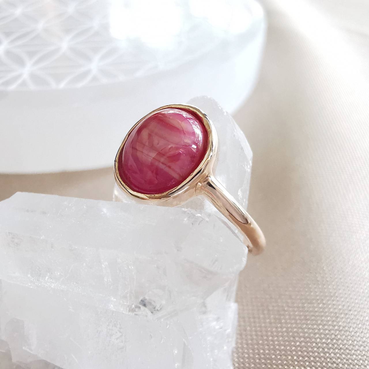 แหวนเงินชุบพิ้งโกลด์พลอยทับทิม Ruby
