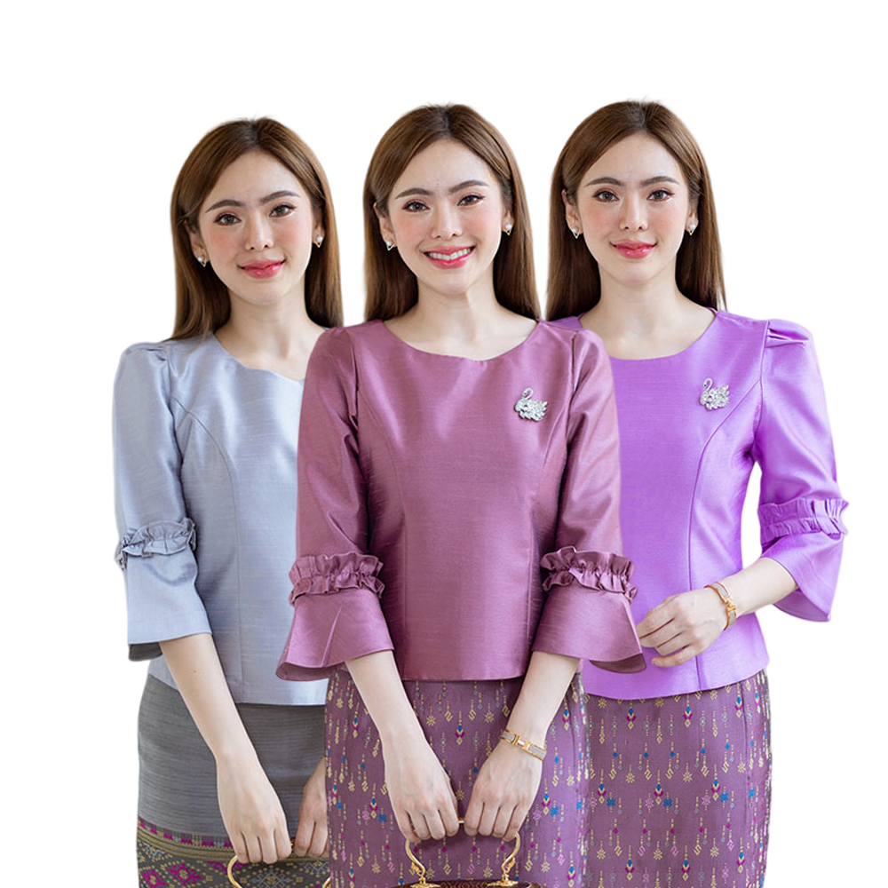 kudapy kudapy เสื้อสีม่วง/สีชมพูกะปิ/สีเทา /สีดำ/สีชมพู เนื้อผ้าทอสวย เนื้อเบา ใส่สบายผิว มีลายเส้นในตัว ใส่คู่กับ ผ้าไทยลายแพรวา หรือ ผ้าลายกวินตาทอสอดดิ้นหรูหรา อัดกาว อยู่ทรง ใส่สวยตามแบบ